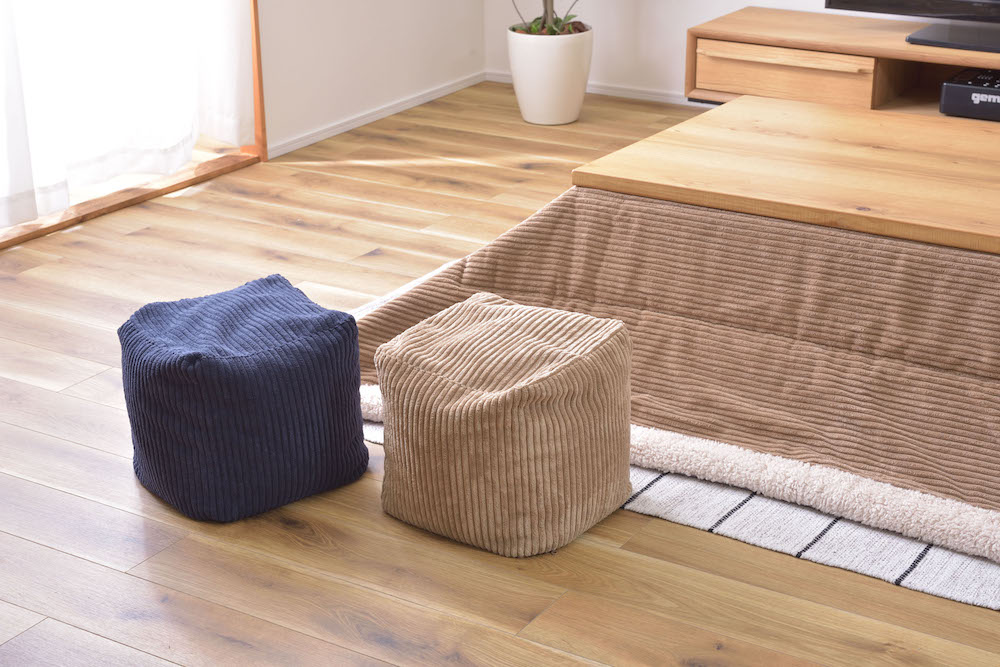 コーデュロイ調ビーズクッション ROOM ESSENCE幅30cm（ベージュ）