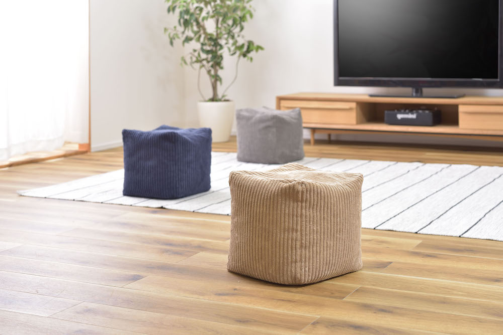 コーデュロイ調ビーズクッション ROOM ESSENCE幅30cm（ベージュ）