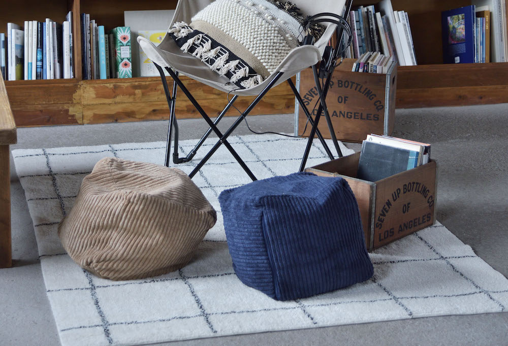 コーデュロイ調ビーズクッション ROOM ESSENCE幅30cm（ベージュ）