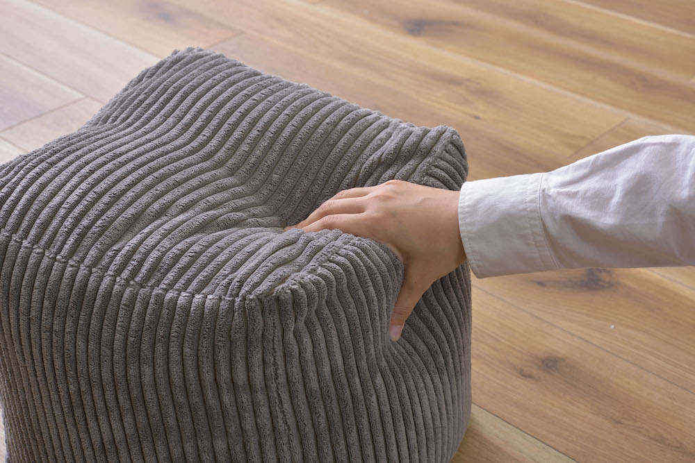 コーデュロイ調ビーズクッション ROOM ESSENCE幅30cm（グレー）