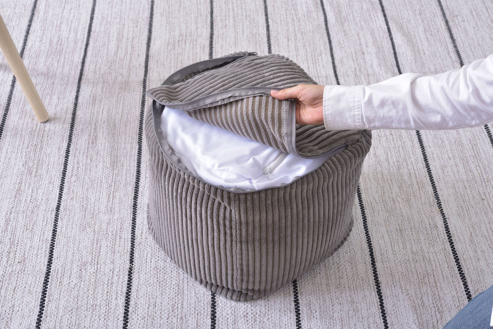 コーデュロイ調ビーズクッション ROOM ESSENCE幅30cm（グレー）