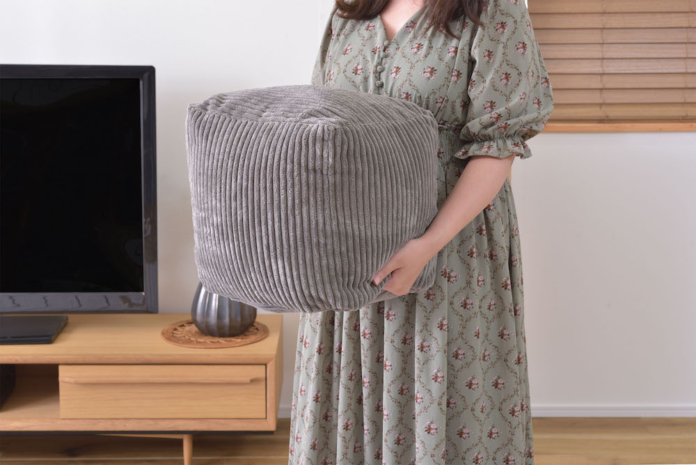 コーデュロイ調ビーズクッション ROOM ESSENCE幅30cm（グレー）