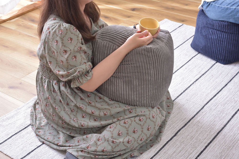 コーデュロイ調ビーズクッション ROOM ESSENCE幅30cm（グレー）