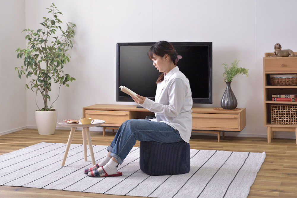 コーデュロイ調ビーズクッション ROOM ESSENCE幅30cm（ネイビー）