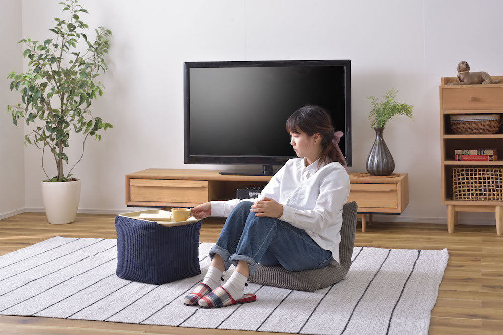 コーデュロイ調ビーズクッション ROOM ESSENCE幅30cm（ネイビー）