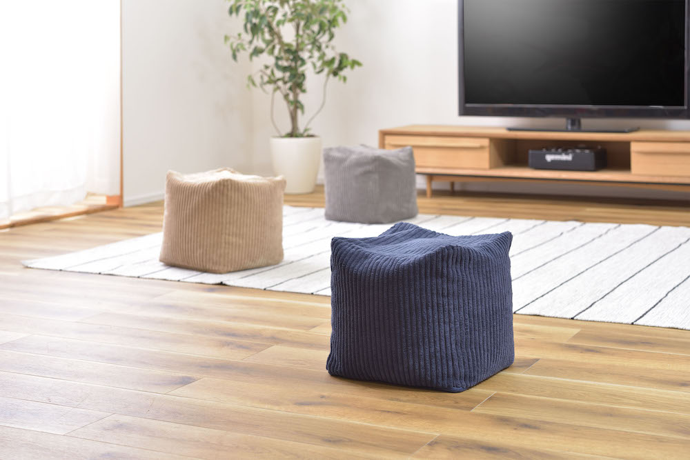 コーデュロイ調ビーズクッション ROOM ESSENCE幅30cm（ネイビー）