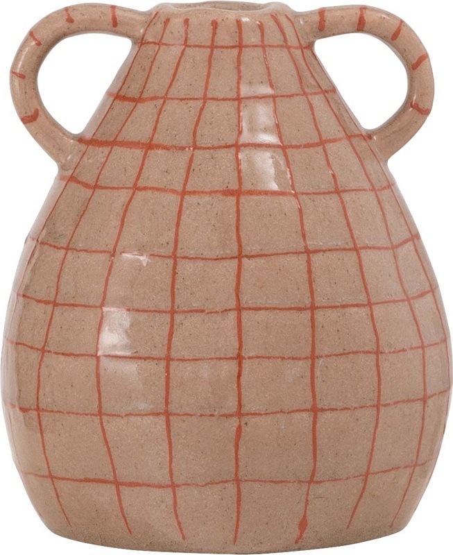 北欧感じる温かいぽってりフラワーベース/取っ手付き 【21センチ】