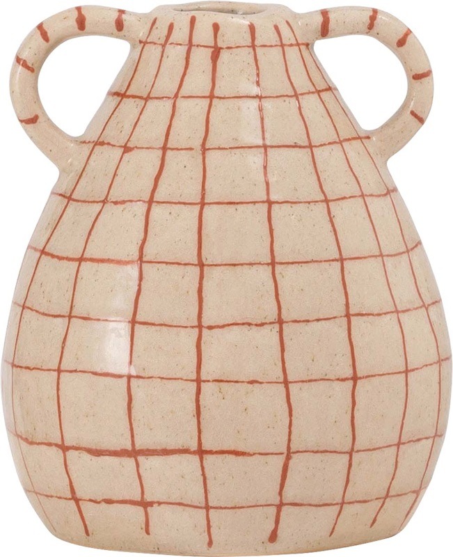 北欧感じる温かいぽってりフラワーベース/取っ手付き 【21センチ】