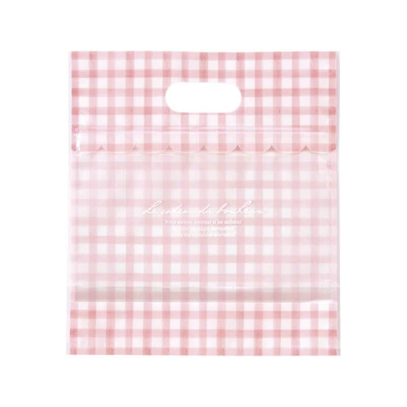 チェックハンドル付きジップバッグ(ピンク) | ラッピング・ギフト用品