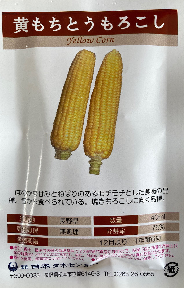 日本タネセンター 黄もちとうもろこし 40ml 【郵送対応】 | 【メーカー