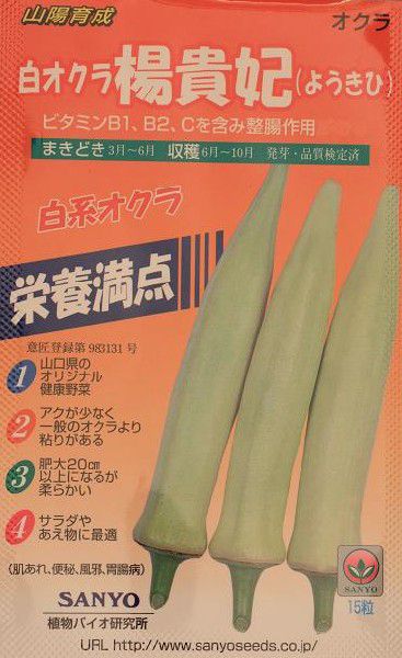 山陽種苗 白オクラ（おくら）・楊貴妃 約50粒 【郵送対応】