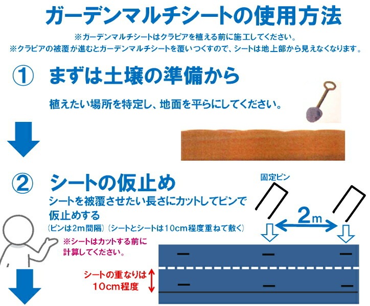 クラピア用 ガーデンシートセット【1m×12m】(約12平米分)【使用方法