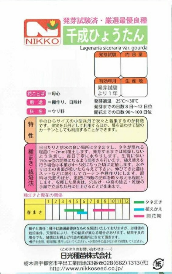 日光種苗 千成ひょうたん（瓢箪、ヒョウタン）のタネ 【1094】【春】