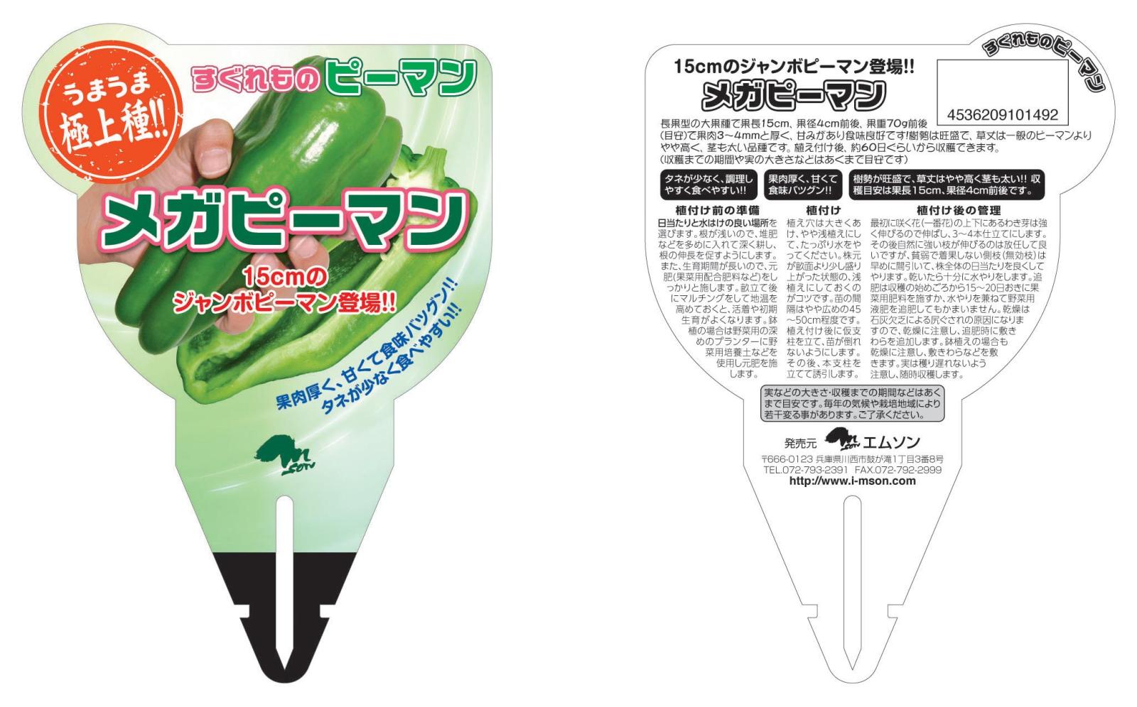 エムソン企画のピーマン苗「メガピーマン」9cmポット【4月中旬～5月