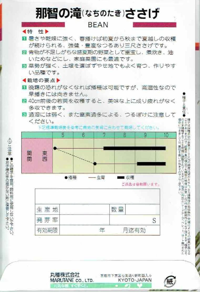 丸種　ささげ「那智の滝」のタネ　8ml　（三尺ささげ・十六ささげ）