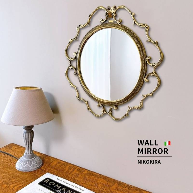 アンティーク壁掛けミラー スタイリングウォールミラー】アンティークゴールド (ノーマルサイズ