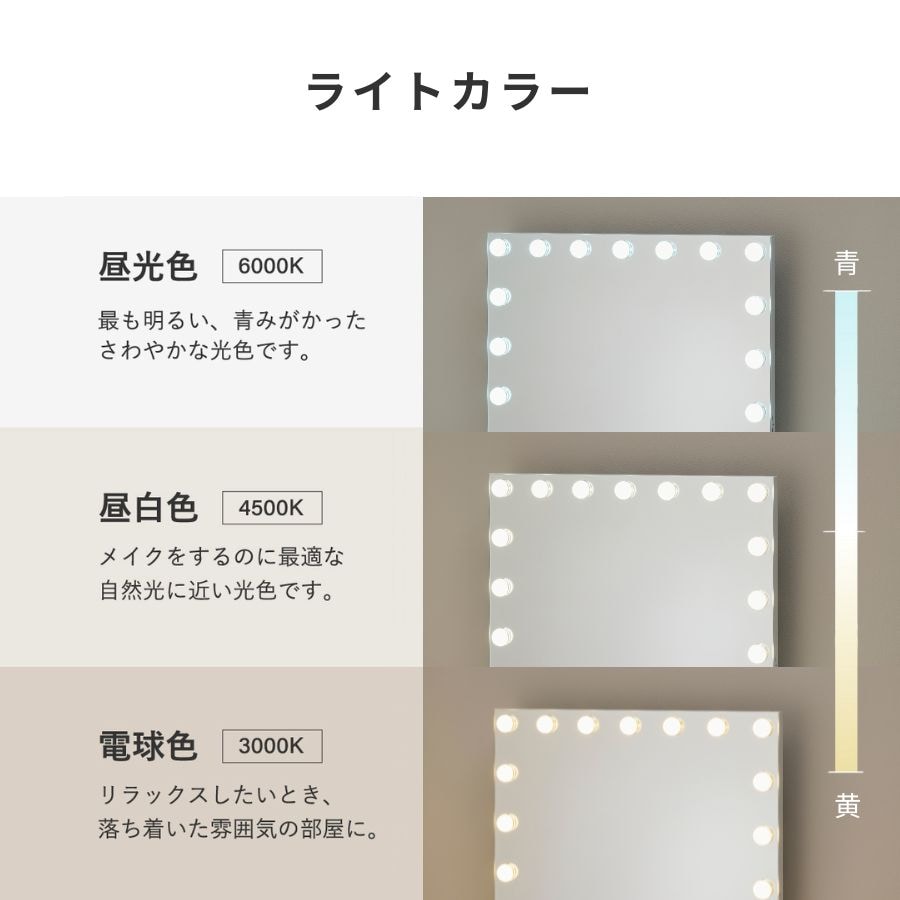LED 女優ミラー 化粧鏡 ドレッサー ライト付き 45/50/58/64cm 36/42/48