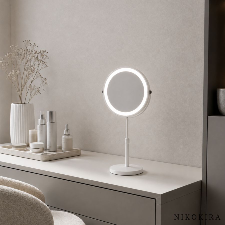 7月上旬入荷】 鏡 卓上ミラー LEDライト付き 拡大鏡 高さ調整 スタンド