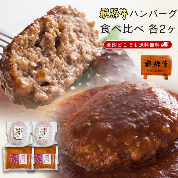 飛騨牛 2種のハンバーグセット 生ハンバーグ2個 煮込み2個 食べ比べ ギフト