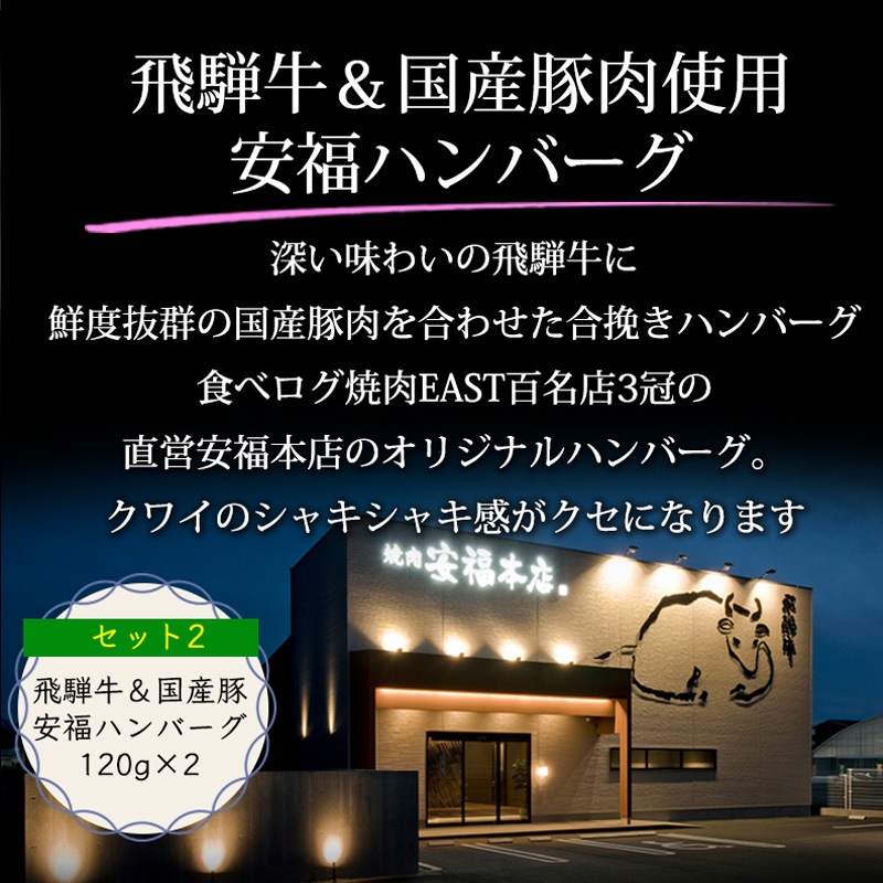 飛騨牛ステーキ100g×2枚+飛騨牛入り安福ハンバーグ×2個  化粧箱入り いつもありがとう 日頃の感謝の贈り物に