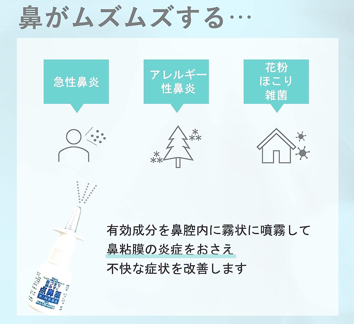 【第2類医薬品】 点鼻スプレー 1～10個セット | 鼻炎 鼻炎薬 アレルギー性鼻炎 薬 鼻水 鼻づまり くしゃみ 医薬品 ナファゾリン塩酸塩 50mg 配合 急性鼻炎 点鼻 点鼻薬 鼻詰まり