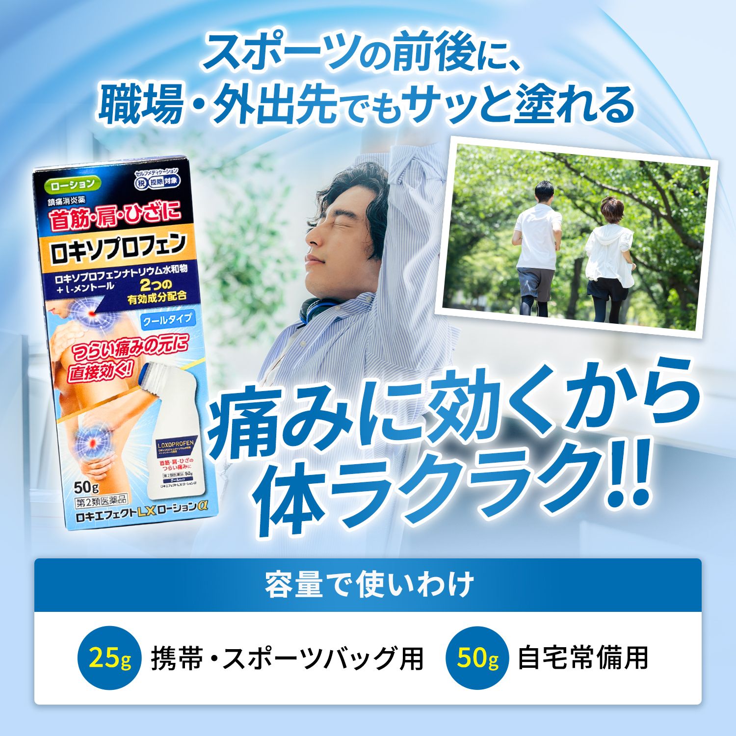 ロキエフェクトLX ローションα 50g 1～5個セット ［第2類医薬品］ 肩こり 塗り薬 ロキソプロフェン ローション 首 ひざ クールタイプ 腰痛 大石膏盛堂 セルフメディケーション税制 対象 SM税対象 鎮痛成分 24時間持続 腰痛 鎮痛消炎薬 鎮痛 消炎 肩こりに伴う 肩の痛み