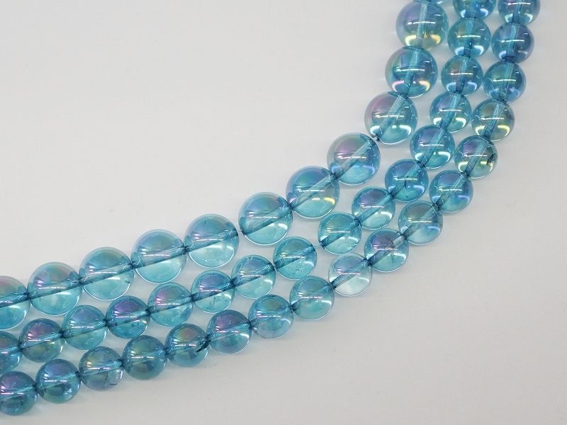 オーラ アクアオーラ 【連売り】 天然石ビーズ ブルーの金属反射が