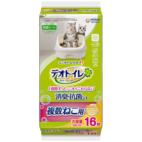 ユニチャーム　デオトイレ　消臭・抗菌シート　複数ねこ用　ふんわり香るナチュラルソープの香り　16枚入
