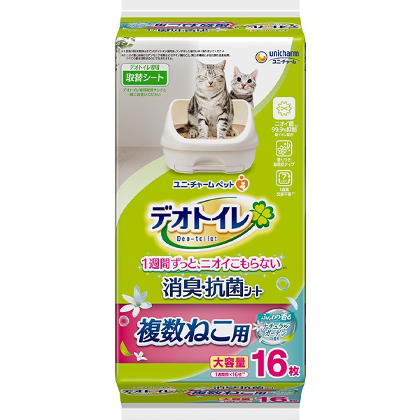 ユニチャーム　デオトイレ　消臭・抗菌シート　複数ねこ用　ふんわり香るナチュラルガーデンの香り　16枚入