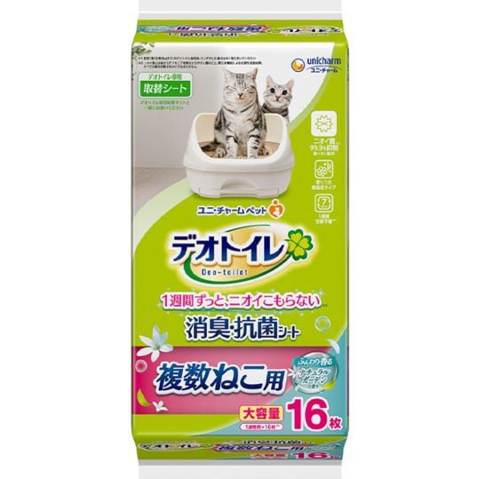ユニチャーム　デオトイレ　消臭・抗菌シート　複数ねこ用　ふんわり香るナチュラルガーデンの香り　16枚入