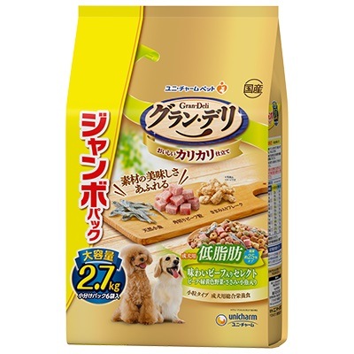 ユニチャーム グラン・デリ　カリカリ仕立て 低脂肪　味わいビーフ入りセレクト　国産  2．7ｋｇ　成犬用【ｍ特】