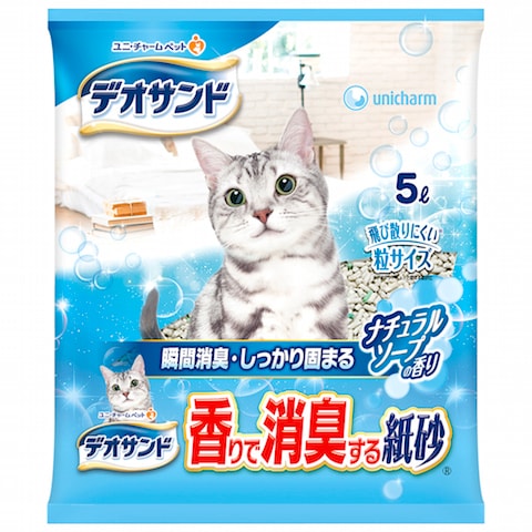 ユニチャーム　デオサンド　香りで消臭する紙砂　ナチュラルソープの香り　5L