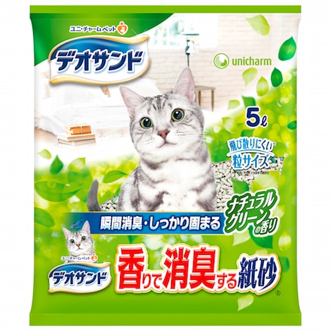 ユニチャーム　デオサンド　香りで消臭する紙砂　ナチュラルグリーンの香り　5L