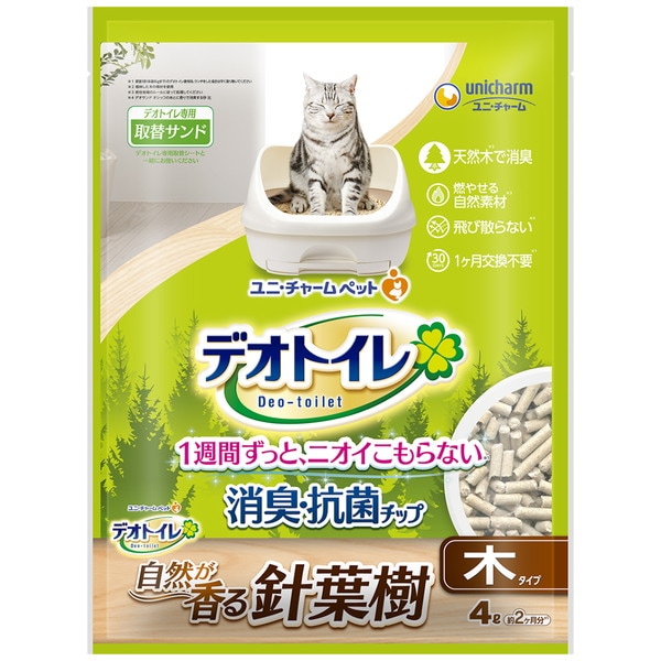 ユニチャーム　デオトイレ　消臭・抗菌チップ　自然が香る針葉樹　木タイプ　4L【ｍ特】