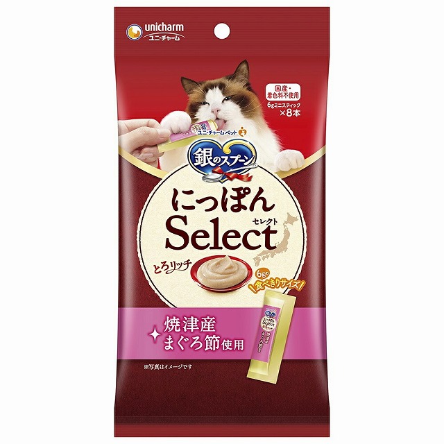 【ネコポス対応】ユニチャーム 銀のスプーン  おやつ にっぽんSelect 　とろリッチ　まぐろ節使用 48g(6g×8本)