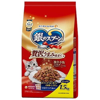 ユニチャーム 銀のスプーン 贅沢うまみ仕立て まぐろ・かつお・煮干し・白身魚・しらす入り 1.5kg【ｍ特】