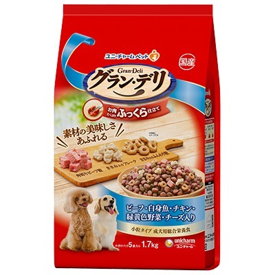 グラン・デリ　ふっくら仕立て　ビーフ・白身魚・チキン・緑黄色野菜・チーズ・角切りビーフ粒入り　1．7ｋｇ　成犬用【ｍ特】