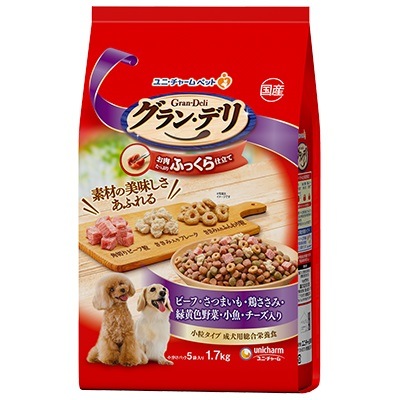 グラン・デリ　ふっくら仕立て　ビーフ・さつまいも・鶏ささみ・緑黄色野菜・小魚・チーズ入り　1．7ｋｇ　成犬用【ｍ特】