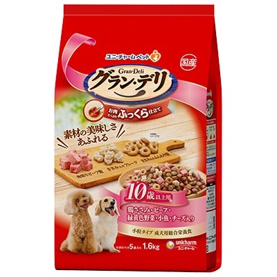 グラン・デリ　ふっくら仕立て　10歳以上用　鶏ささみ・ビーフ・緑黄色野菜・小魚・チーズ・角切りビーフ粒入り　1．6ｋｇ【ｍ特】