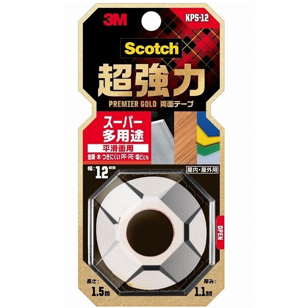 Scotch(スコッチ) 3M(スリーエム)　超強力両面テープ　スーパー多用途　 幅12mm長さ1.5m　ＫＰＳ－12　　　　　
