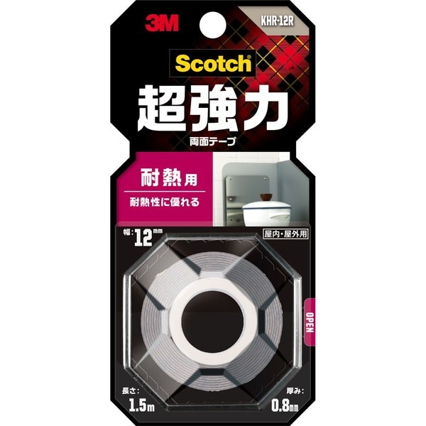 【ネコポス対応】3M(スリーエム)  Scotch(スコッチ)  超強力両面テープ 耐熱用 幅12mm長さ1.5m KHR-12R