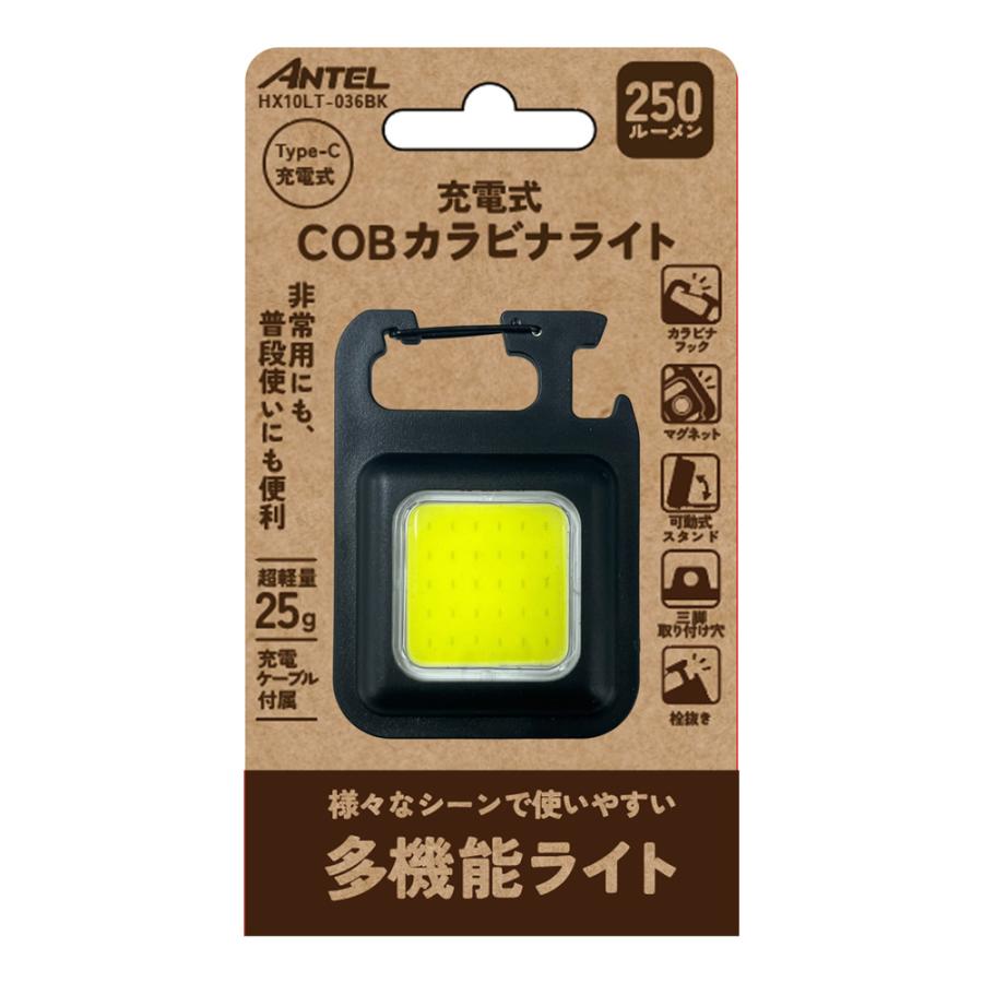 ANTEL アンテル 充電式 COB カラビナライト ブラック 250lm 多機能