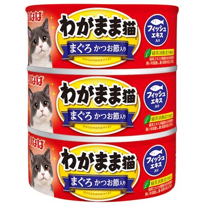 いなば　猫缶　キャットフード　わがまま猫　まぐろ　かつお節入り　140g×3缶