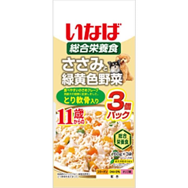 いなば　ささみと緑黄色野菜　11歳からのとり軟骨入り　60g×3袋
