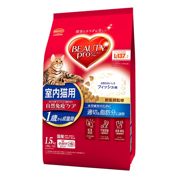 日本ペットフード ビューティープロ キャット 成猫用 1歳から フィッシュ味 1.5kg 300g×5袋