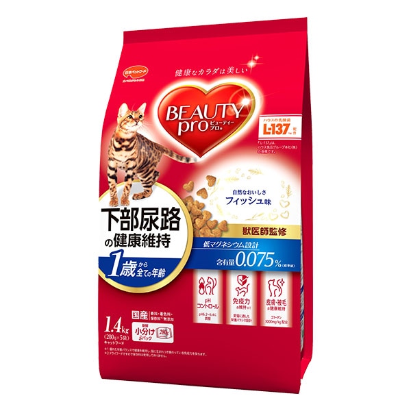 日本ペットフード ビューティープロ キャット 猫下部尿路の健康維持 1歳から フィッシュ味 1.4kg 280g×5袋
