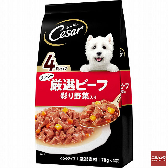 マースジャパン シーザージューシー 厳選ビーフ入り 彩り野菜入り 70g×4袋
