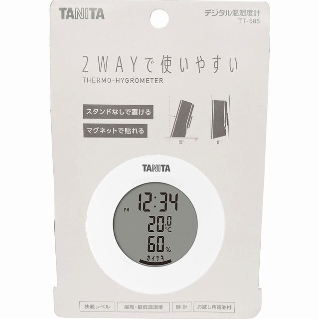 タニタ デジタル温湿度計 ホワイト TT-585-WH 卓上 マグネット 丸型 TANITA