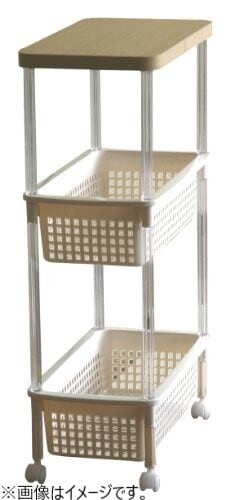 キッチンワゴン　キッチン収納　収納用品　キッチンストッカー　ワゴン　平和工業  　バスケットワゴンスリムＴＷ－3　アイボリー
