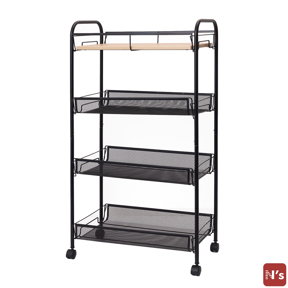 N's　キッチン 台所 収納 ワゴン キャスター付き 天板付きマルチワゴン4段 ブラック 【N's】